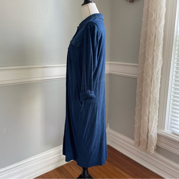 Boden Blue Button-Up Polka Dot Dress Denim look size 14 - Picture 12 of 13